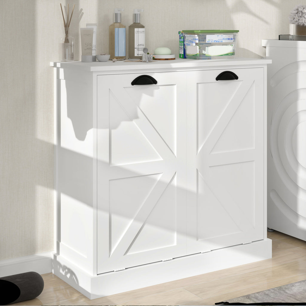 Two-Compartment Tilt-Out Laundry Sorter Cabinet-White
