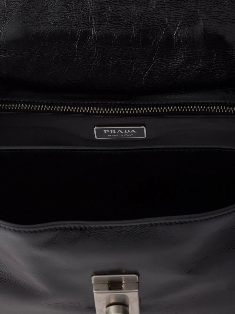 Prada Women Medium Glossy Finish Leather Work Handbag