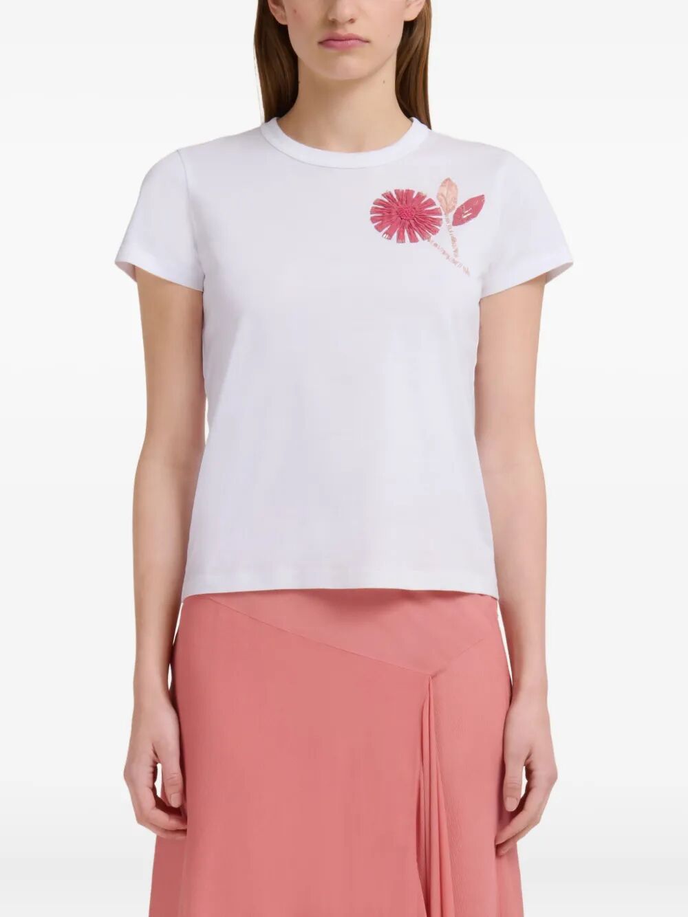 Marni Women Organic Cotton T-Shirt With Embroidered Camellia