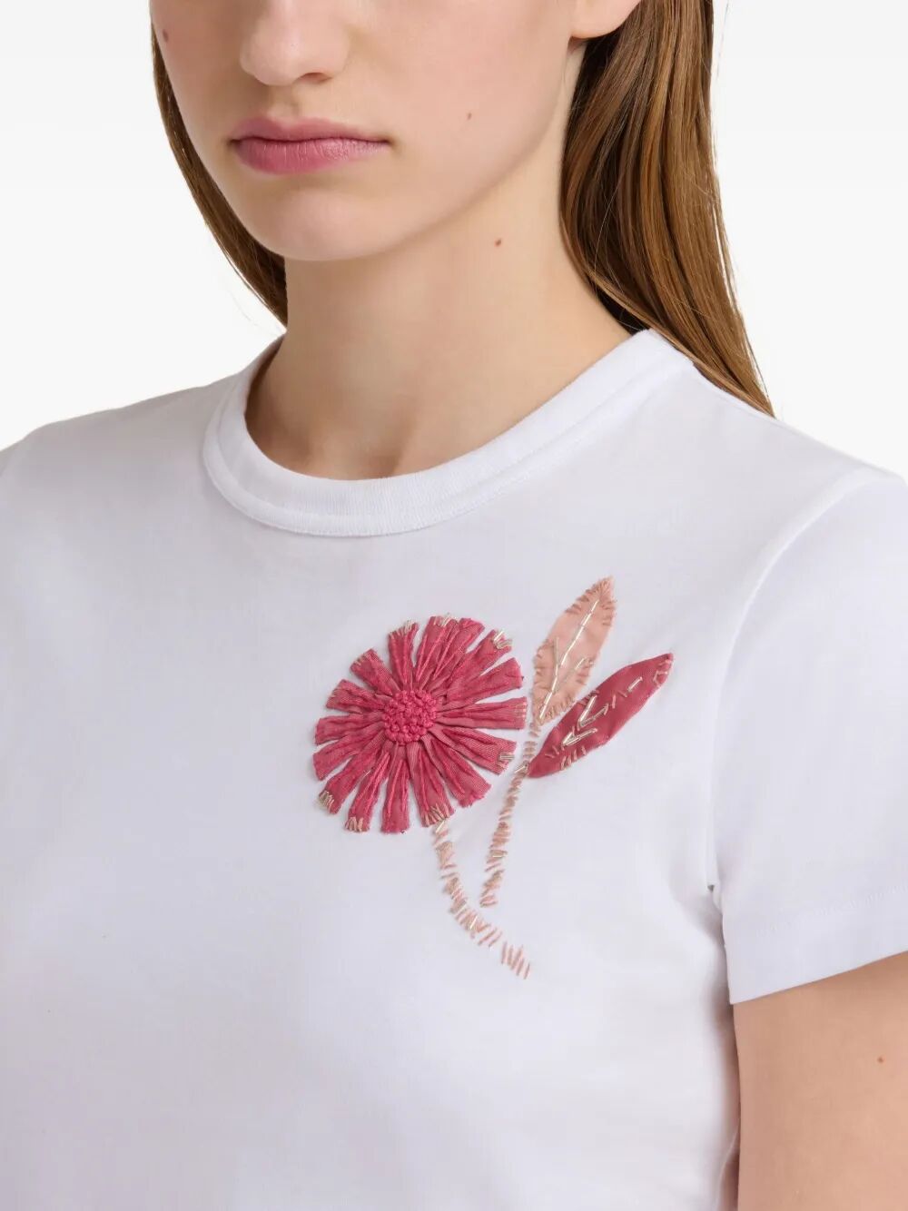 Marni Women Organic Cotton T-Shirt With Embroidered Camellia