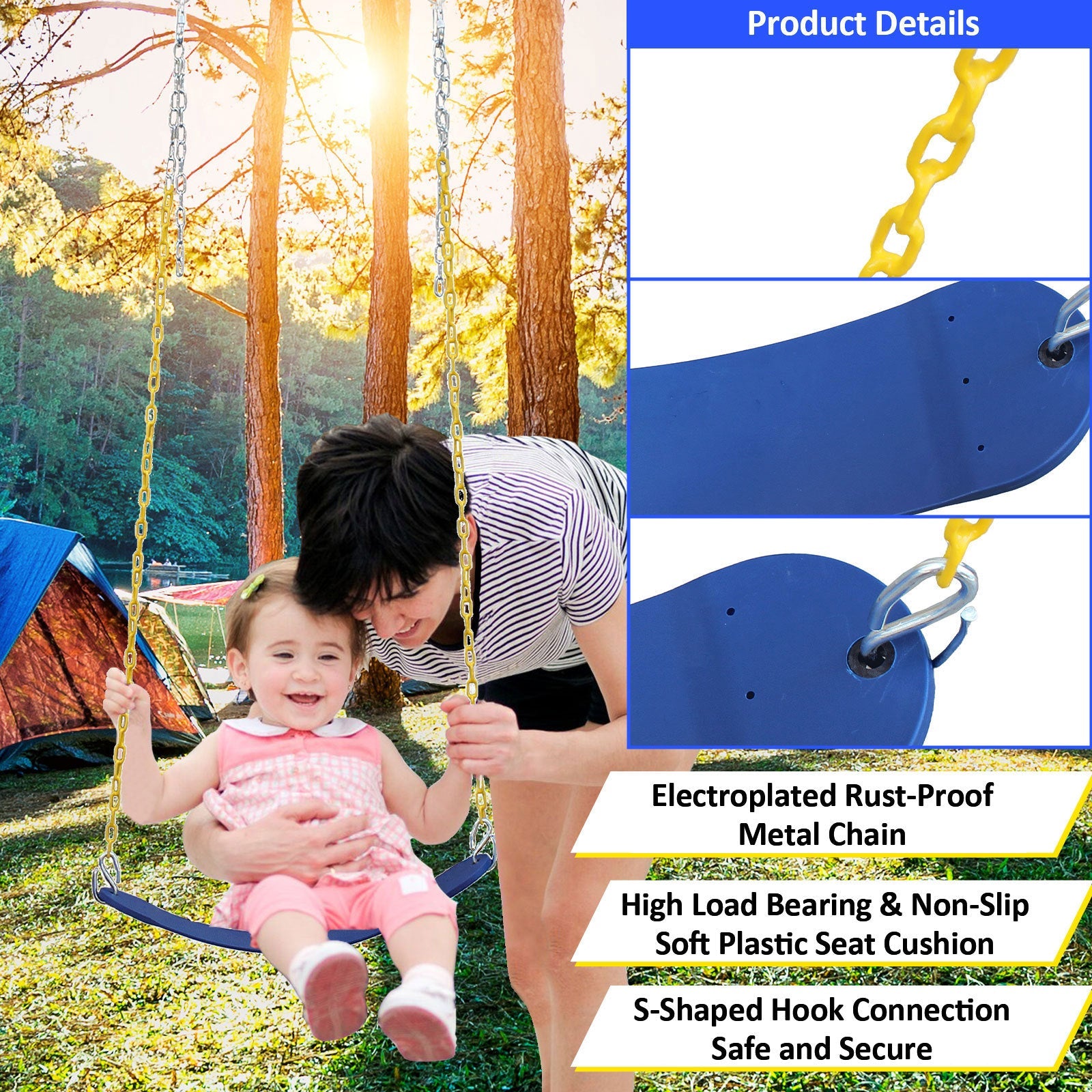 Indoor/Outdoor Metal Swing Set with Safety Belt for Backyard