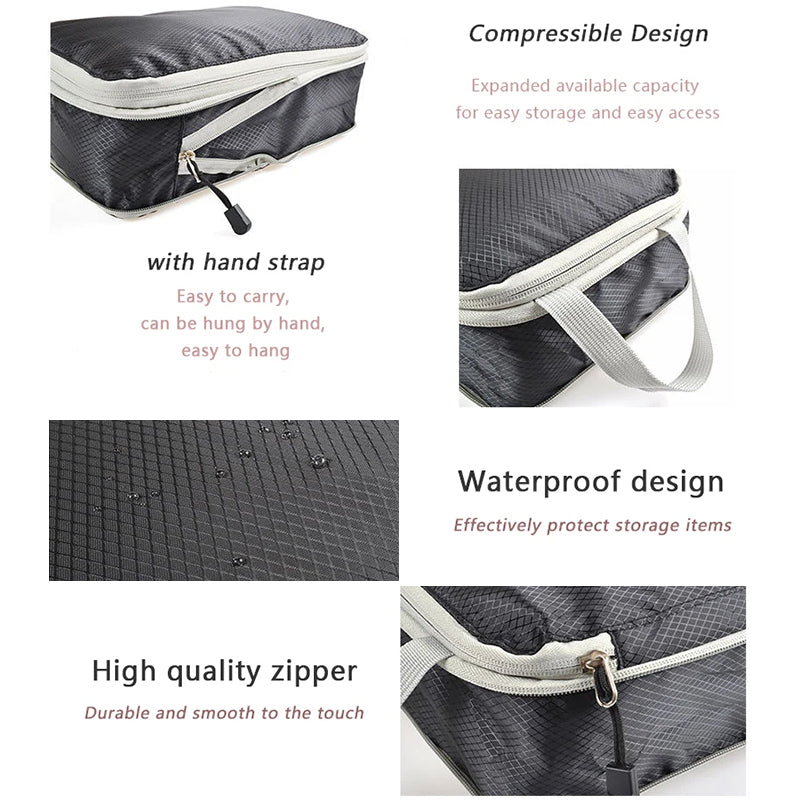 Travel compression packing cubes – ultralight, expandable, for luggage organization