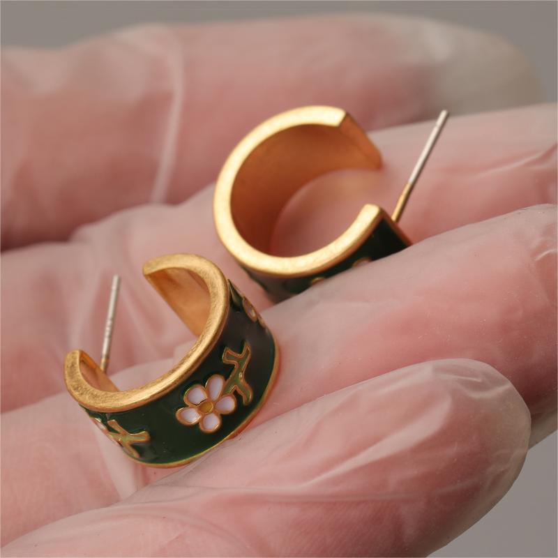 Sterling Silver Needle Brand M Home High Grade Colored Enamel Glaze Small Floral Mango Shape Stud Earrings Accessories