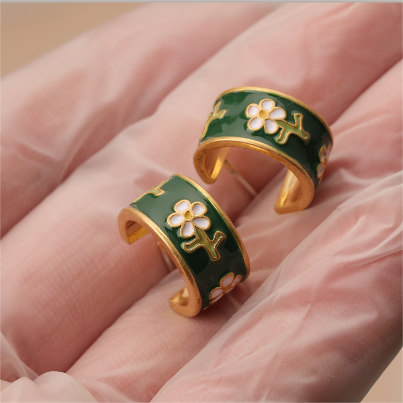 Sterling Silver Needle Brand M Home High Grade Colored Enamel Glaze Small Floral Mango Shape Stud Earrings Accessories