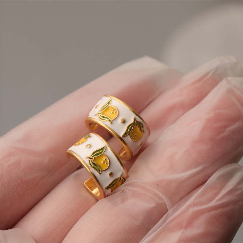 Sterling Silver Needle Brand M Home High Grade Colored Enamel Glaze Small Floral Mango Shape Stud Earrings Accessories