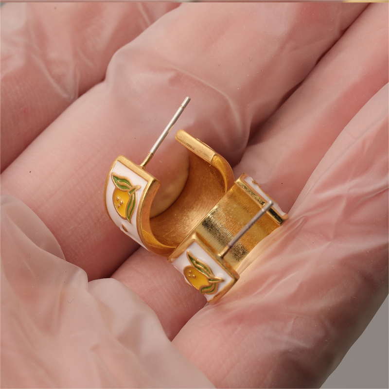 Sterling Silver Needle Brand M Home High Grade Colored Enamel Glaze Small Floral Mango Shape Stud Earrings Accessories