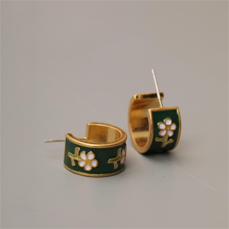 Sterling Silver Needle Brand M Home High Grade Colored Enamel Glaze Small Floral Mango Shape Stud Earrings Accessories