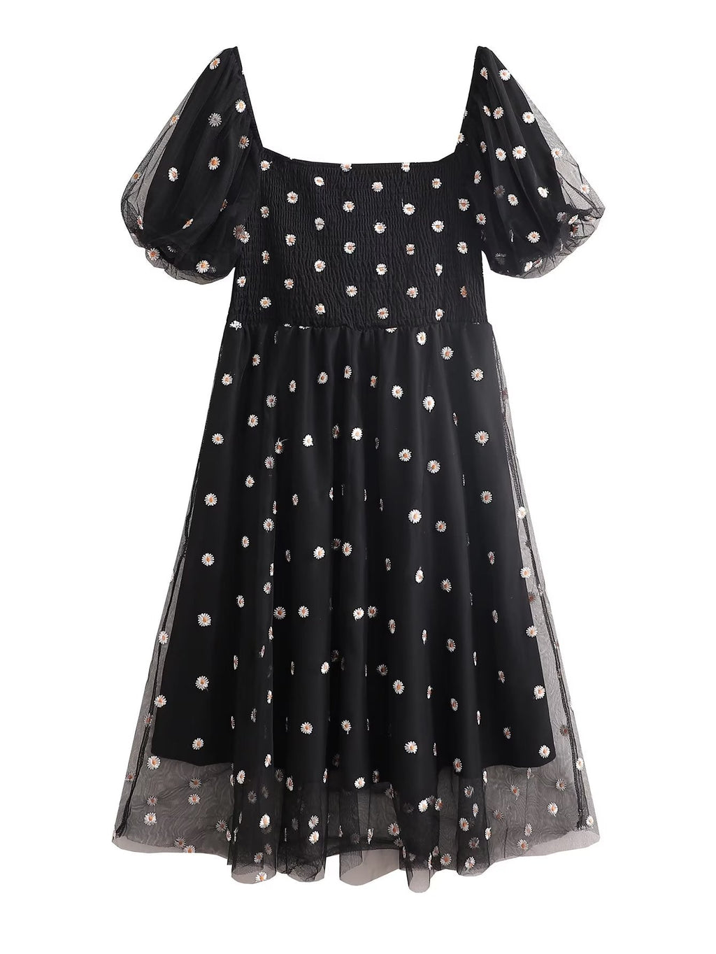 Women Black Loose Office Polka Midi Dress High Waist Dress