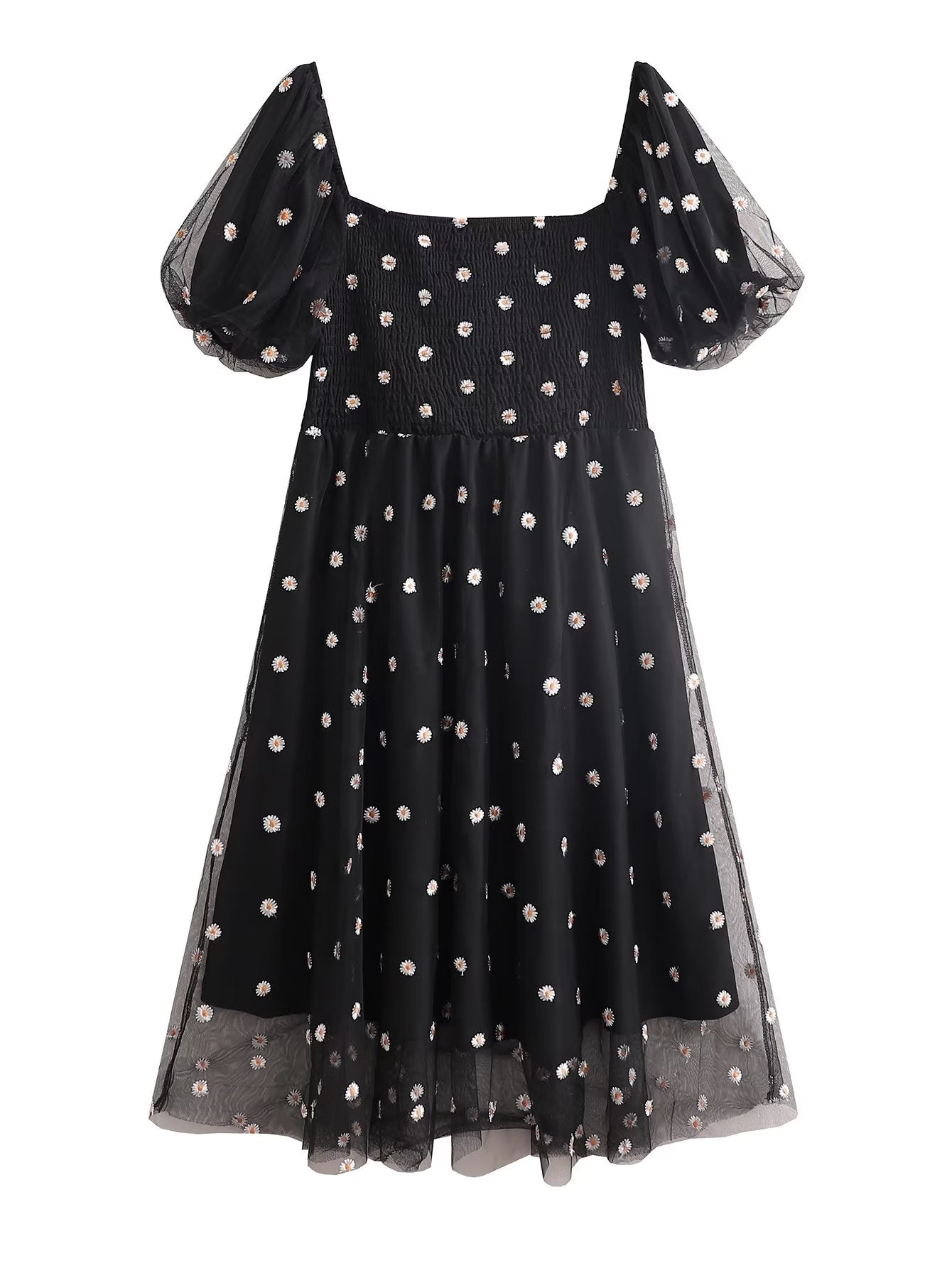 Women Black Loose Office Polka Midi Dress High Waist Dress