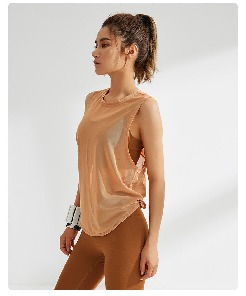 Mesh Breathable Sports Blouse Women Running Workout Quick Drying T shirt Sleeveless Vest Yoga Clothing Top