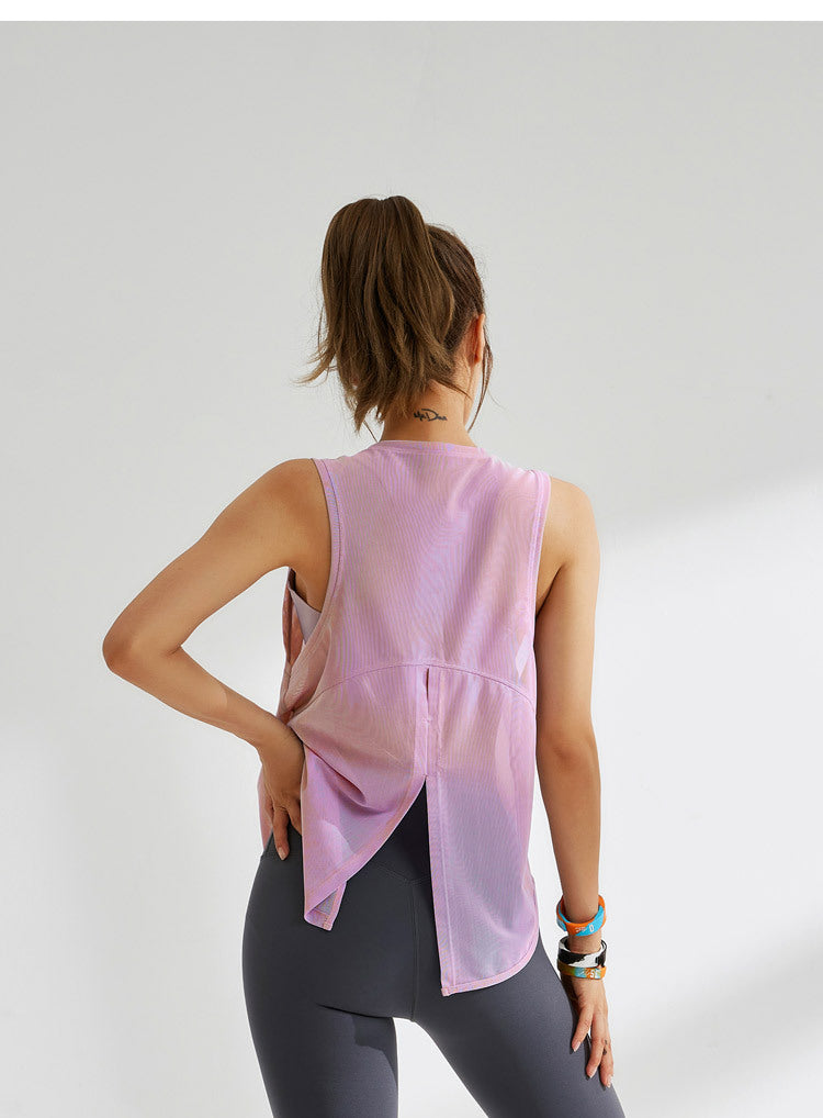Mesh Breathable Sports Blouse Women Running Workout Quick Drying T shirt Sleeveless Vest Yoga Clothing Top