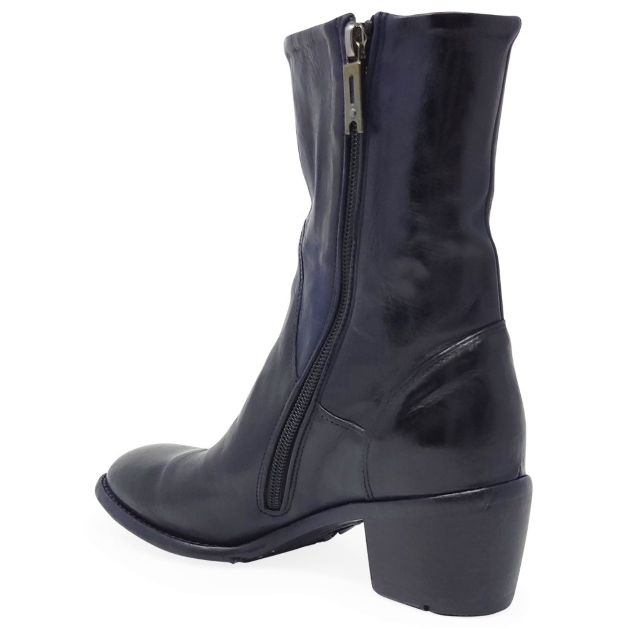 Navy Leather Mid Calf Boot