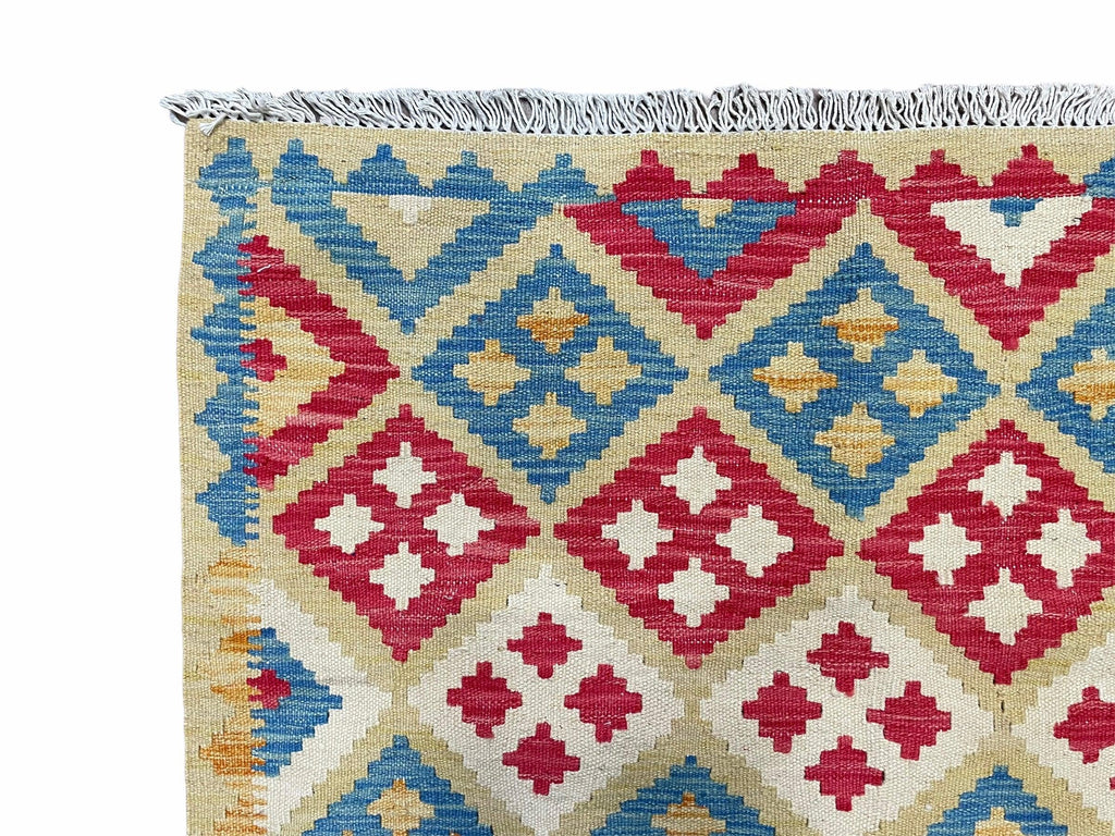 3x5 Kilim Rug Multicolor Tribal Kilim Rug 3 x 5 Tan Light Blue Red Beige New Turkish Anatolian Wool Kilim Flatweave Rug