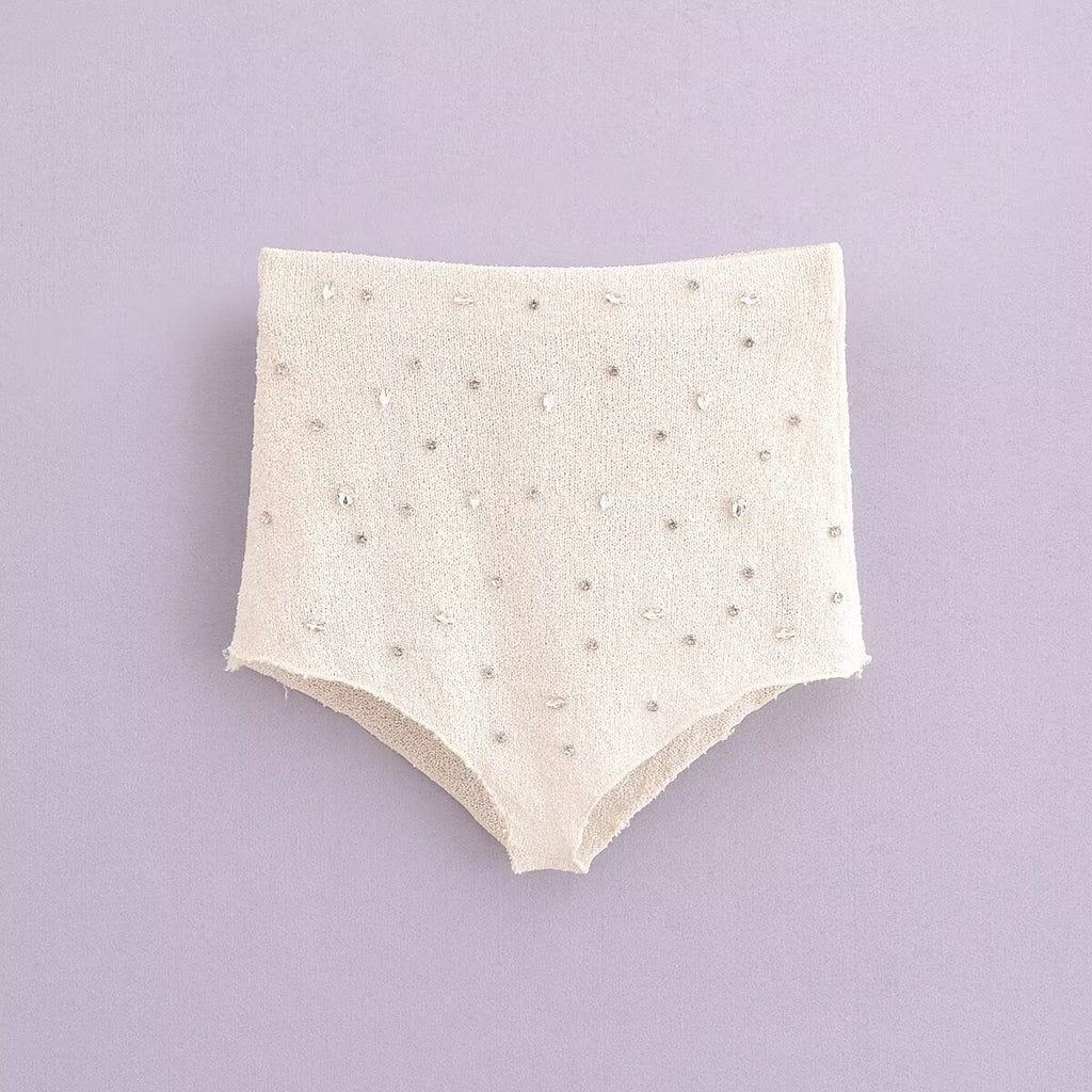 Spring Women Personalized Jewelry Inlaid Bright High Waist Shorts