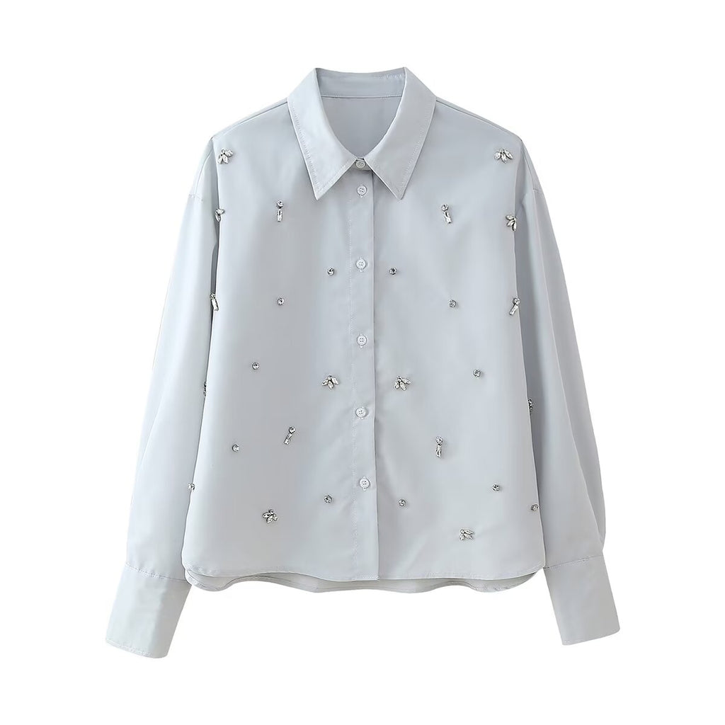 Autumn Arrival Women Artificial Jewelry Decoration Shirt Shorts Set