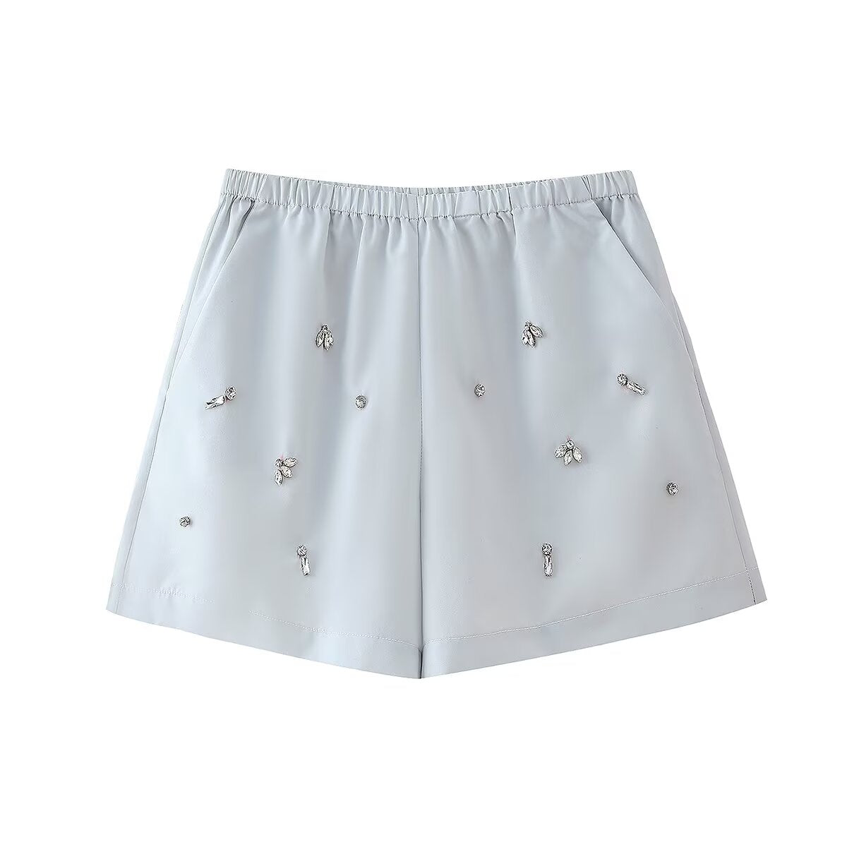 Autumn Arrival Women Artificial Jewelry Decoration Shirt Shorts Set