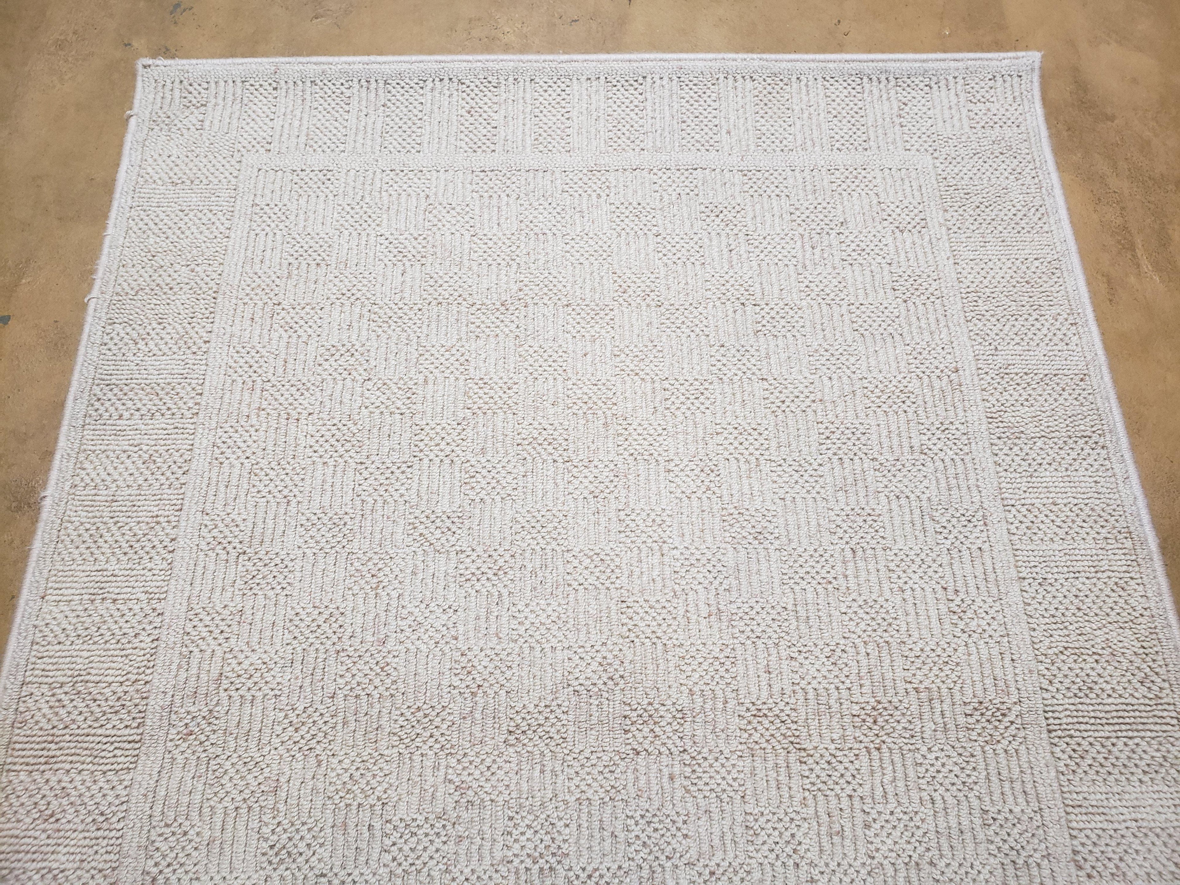 3x5 Karastan Rug Chaumiere Collection, Kara-Loc, Design #291/9866, Creme Color, Textured Squares II Patern, 3'6" x 5' 3" Carpet