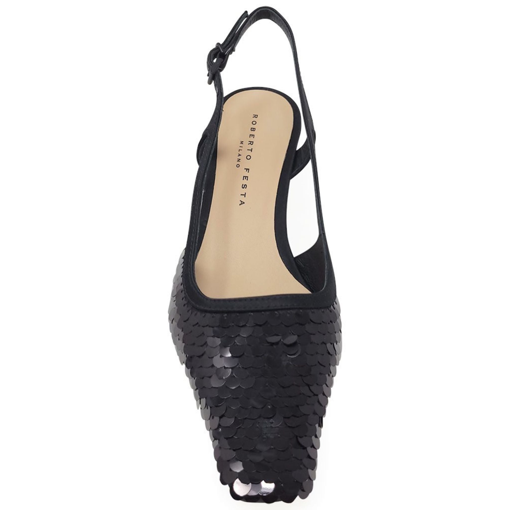 Roberto Festa Black Sequence Snip Toe Slingback Heel