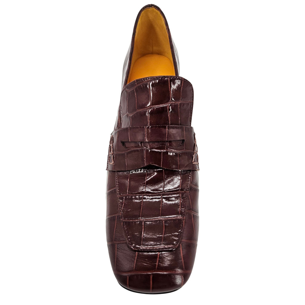 Chocolate Leather Heel Moc Croc Leather Loafer