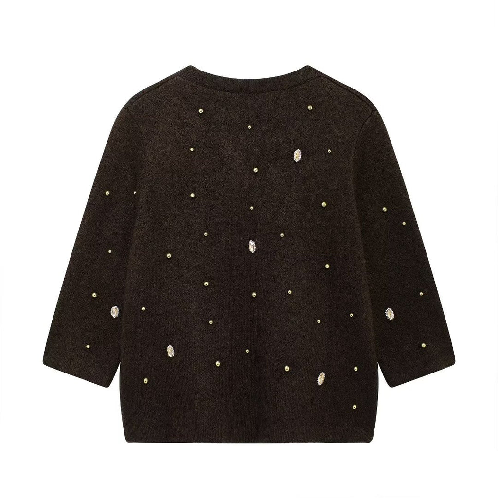 Autumn Jewelry Beaded Knitted Cardigan Coat
