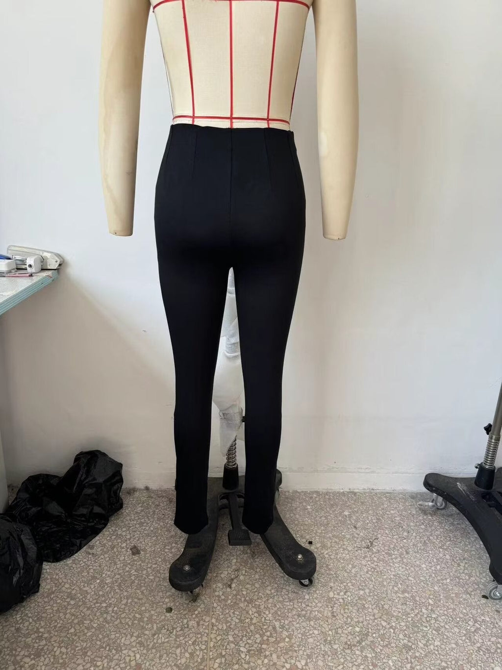 Autumn Women Clothing Jewelry Decorated Row Button Mid Waist Bottoming Trousers