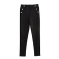 Autumn Women Clothing Jewelry Decorated Row Button Mid Waist Bottoming Trousers