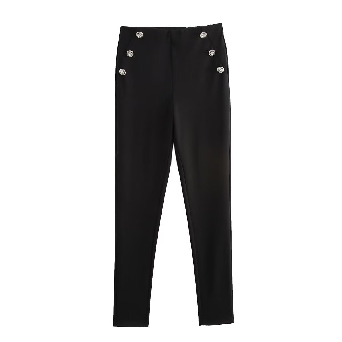 Autumn Women Clothing Jewelry Decorated Row Button Mid Waist Bottoming Trousers