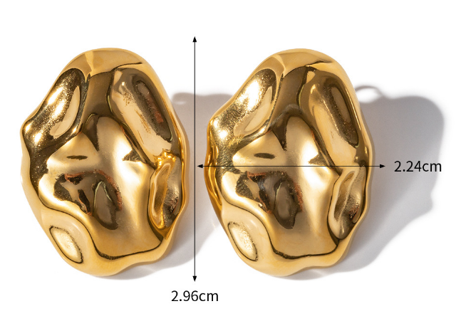 18K Gold Plated Stainless Steel Irregular Asymmetric Hammered Stud Earrings Women Non Fading Earrings