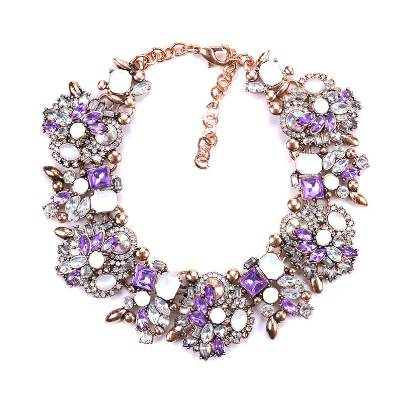 Short Necklace Women Ornament Full Diamond Exaggerated Floral Necklace Clothing Accessories