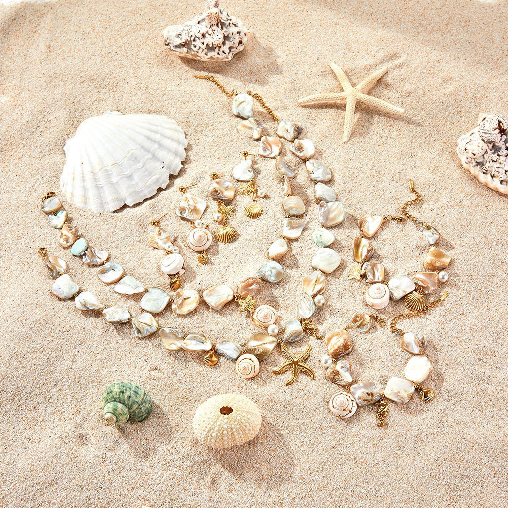 Ocean Series Beach Vacation Necklace Bracelet Earrings Shell Starfish Stainless Steel Summer Ornament
