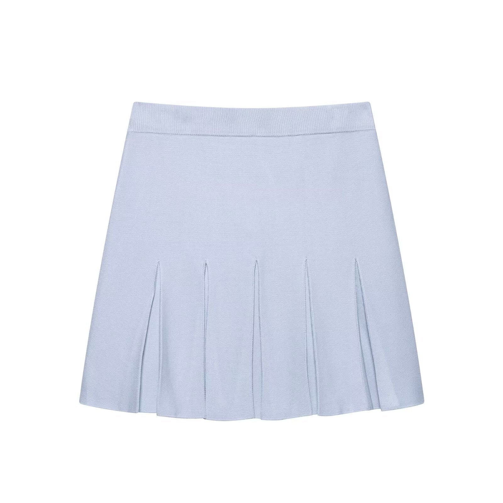 Jewelry Knitted Top Wide Pleated Knitted Mini Skirt Two Piece Sets