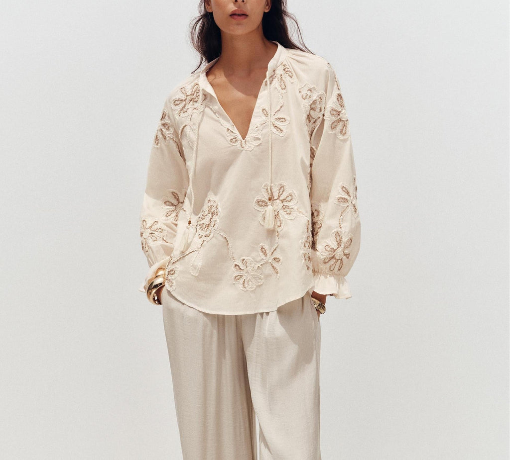 Women Clothing Spring Sweet Floral Embroidered Mini Shirt