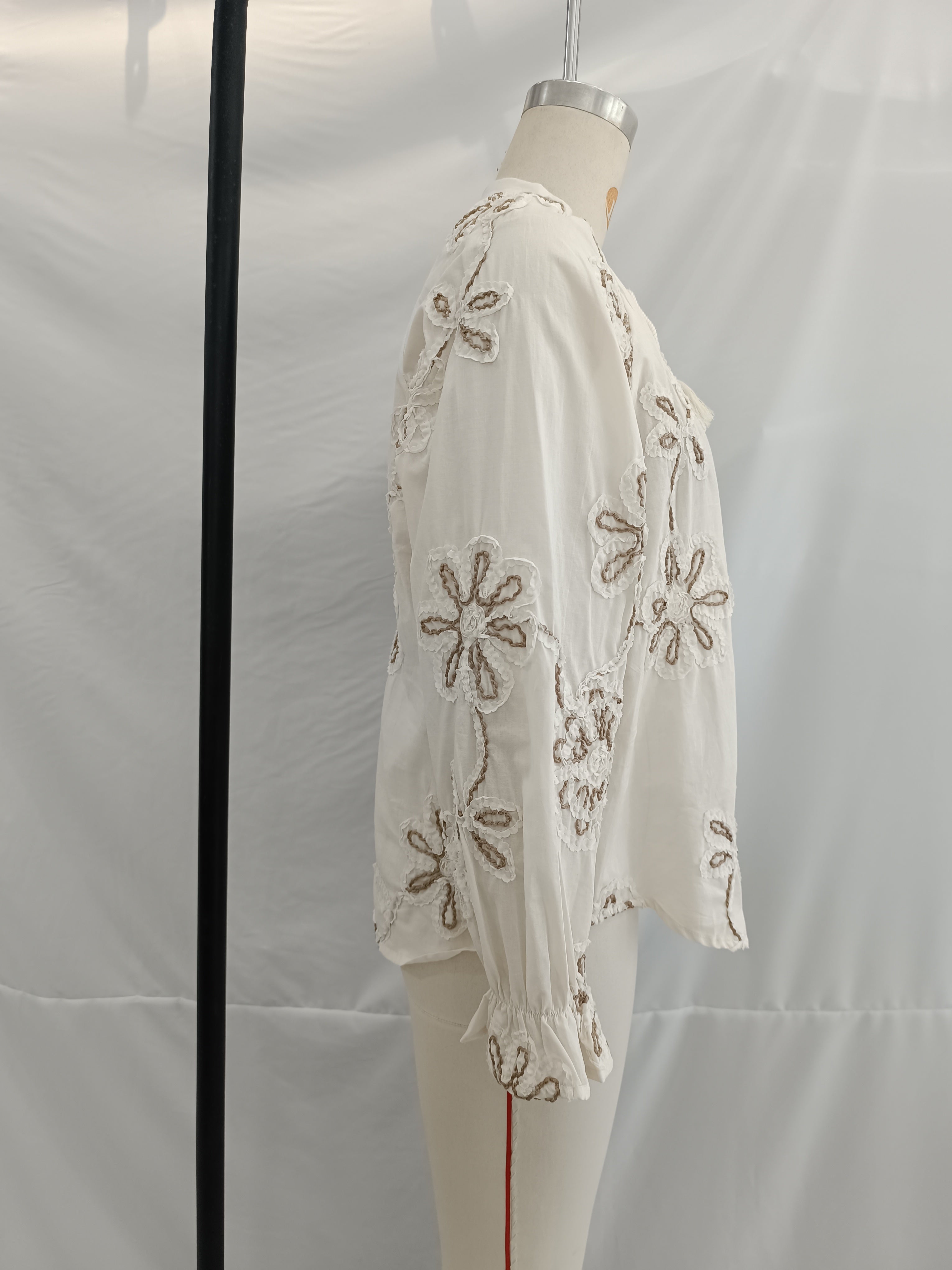 Women Clothing Spring Sweet Floral Embroidered Mini Shirt