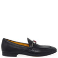 Black Leather Flat Jeweled Loafer