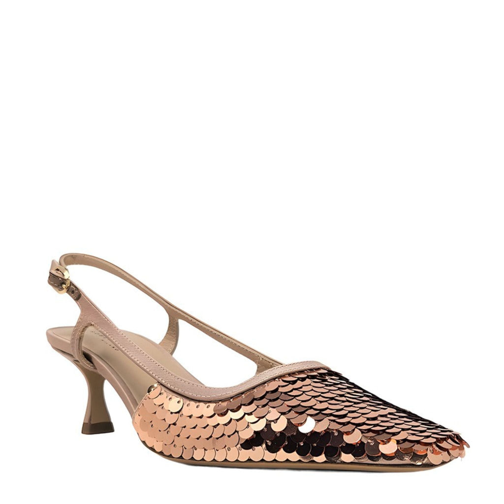 Roberto Festa Gold Sequence Snip Toe Slingback Heel