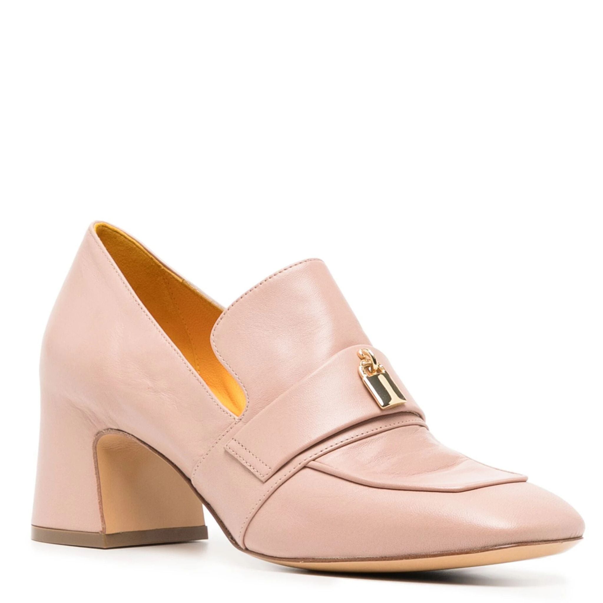 Light Pink Leather Lock Heel Loafer