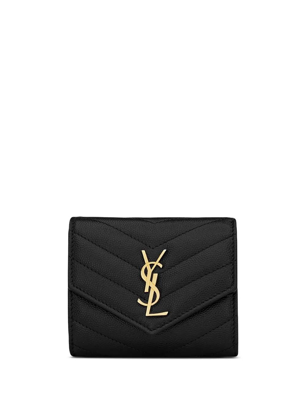 Saint Laurent Women Cassandre Matelassé Tri-Fold Wallet In Grain De Poudre Leather