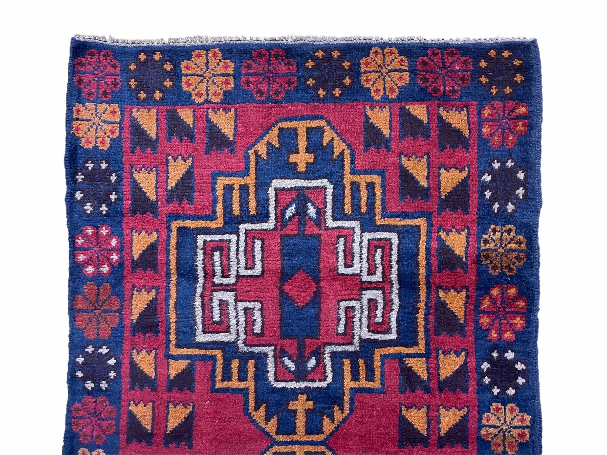 3 X 4.3 Vintage Handmade Tribal Wool Rug Balouch Rug Afghan Rug Red Blue Nice