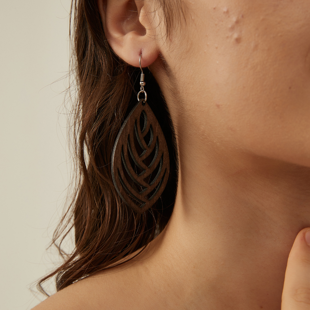 WOODEN STATEMENT EARRINGS (PAIR)