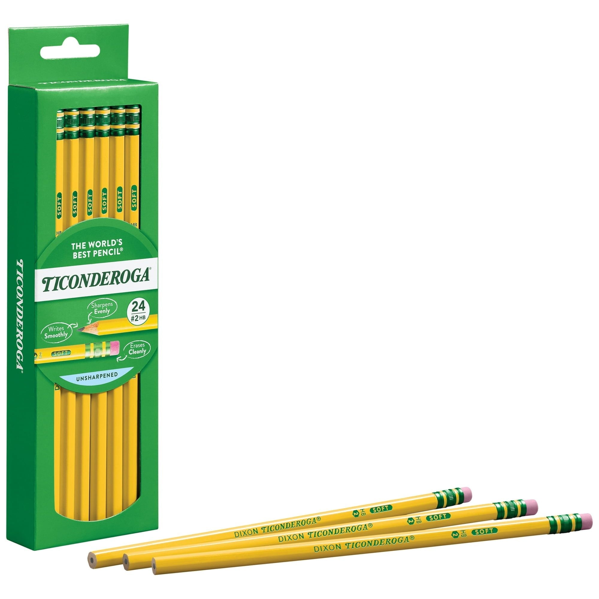 (4 pack) Ticonderoga Premium Wood Pencils, Unsharpened #2 Lead, Yellow, 24 Count
