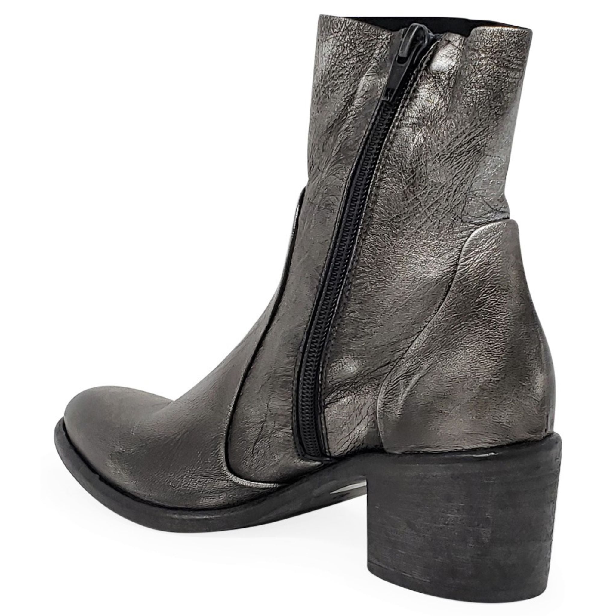 Antique Silver Leather Ankle Boot