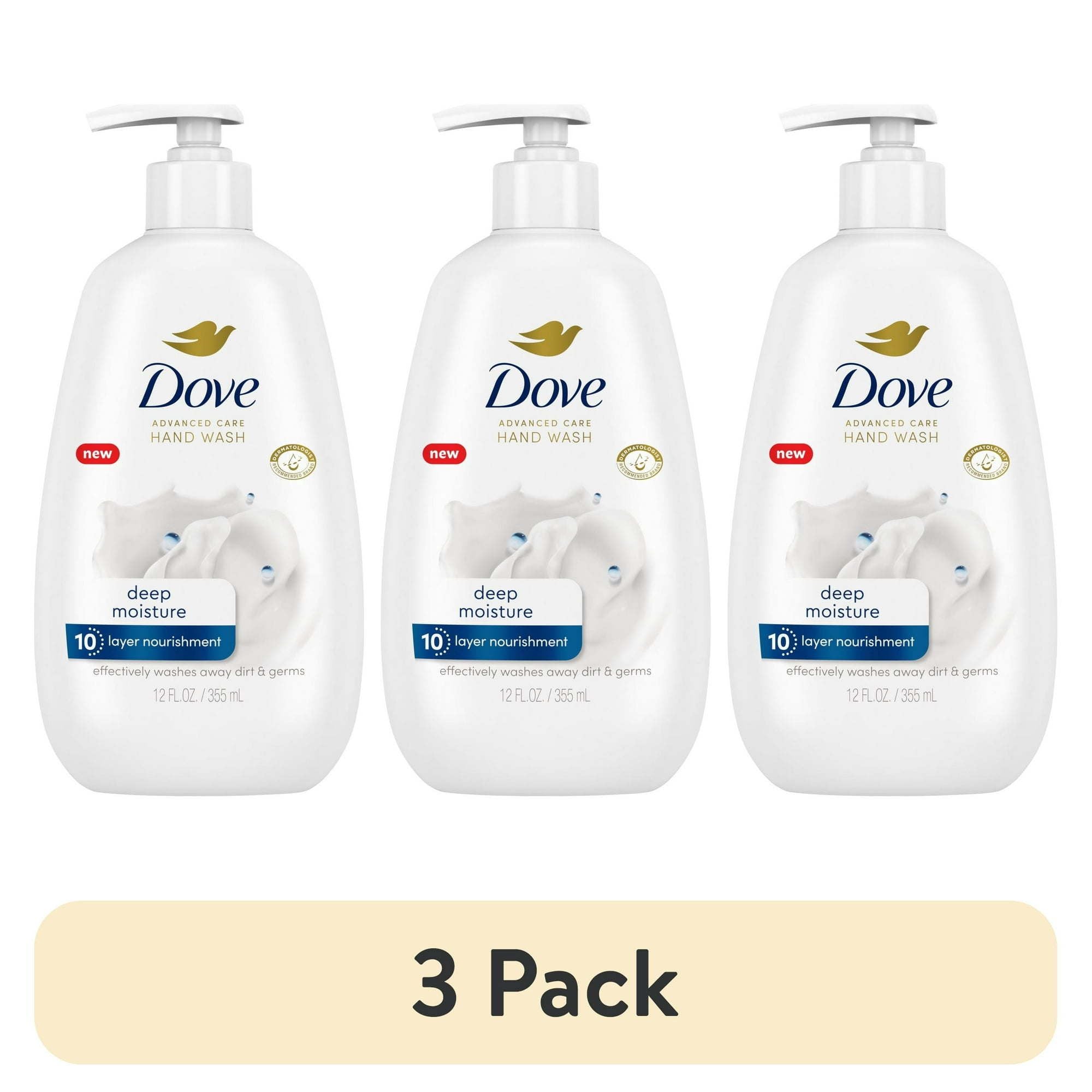 (3 pack) D ove Advanced Care Daily Use Deep Moisture Women's Hand Soap, 12 fl oz