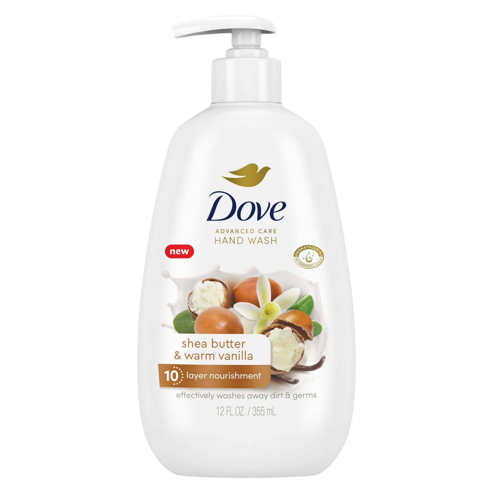 (4 pack) D ove Advanced Care Women's Hand Soap All Skin Shea Butter & Warm Vanilla, 12 oz