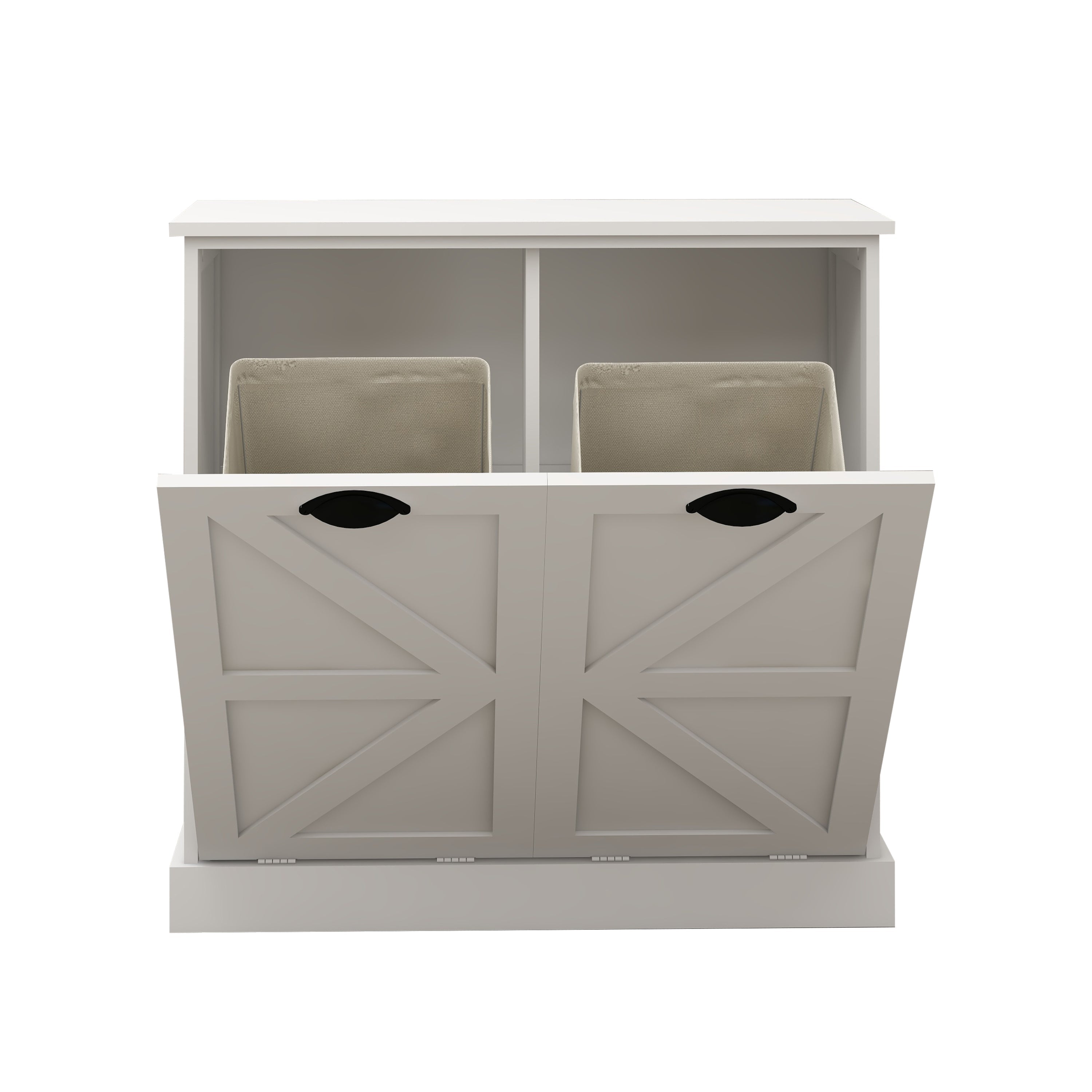Two-Compartment Tilt-Out Laundry Sorter Cabinet-White