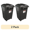 (2 pack) Hyper Tough 45 Gallon Wheeled Heavy Duty Plastic Garbage Can, Attached Lid, Black