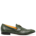 Green Leather  Lock Flat Loafer