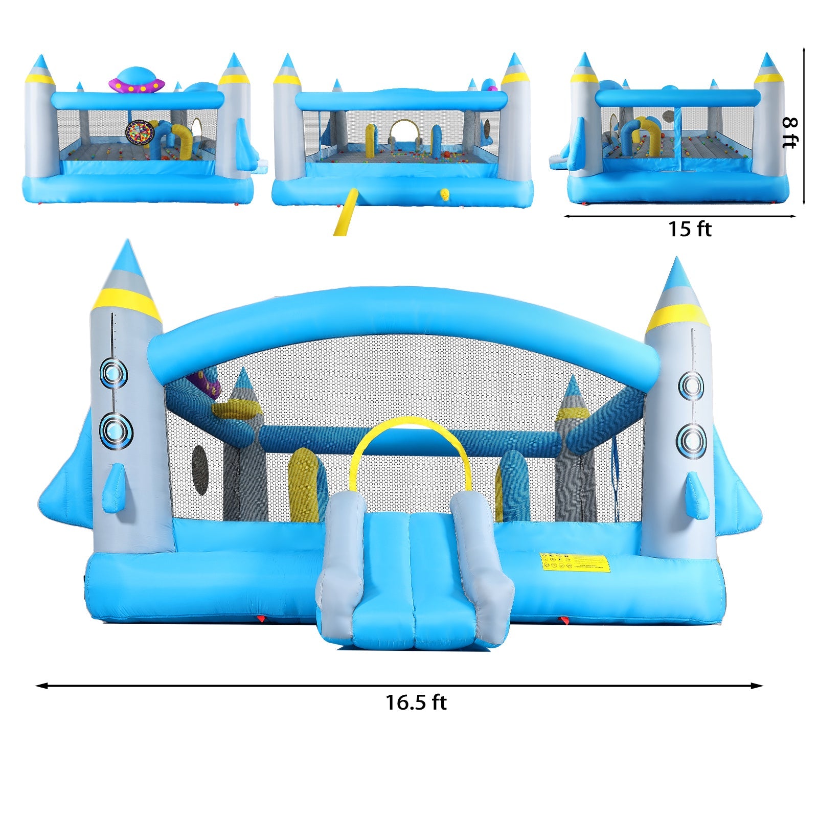Multifunctional Jump 'n Slide Inflatable Bouncer for Kids Complete Setup with Blower - 198' x 180' Play Area - 96' Tall