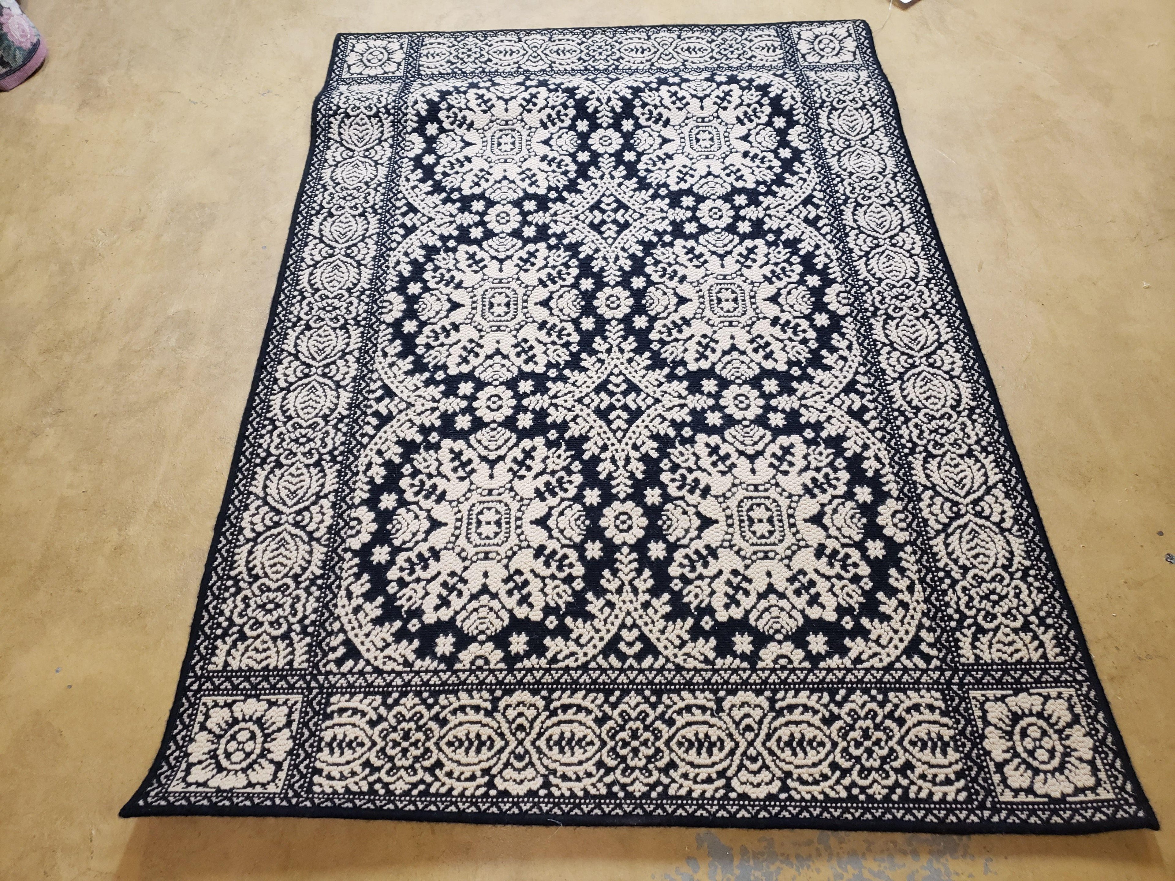 4x6 Power-Loomed Rug Dark Navy Blue & Ivory Oriental Carpet Nice