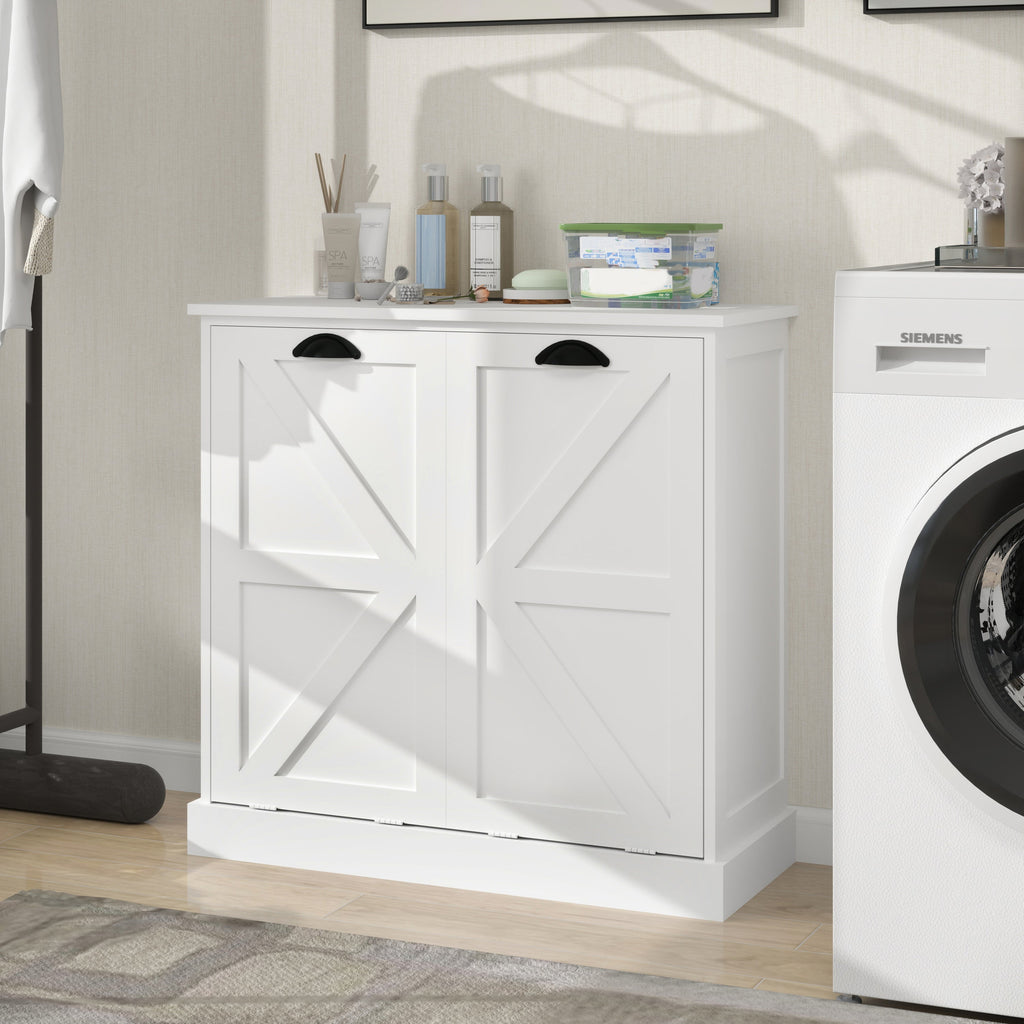 Two-Compartment Tilt-Out Laundry Sorter Cabinet-White