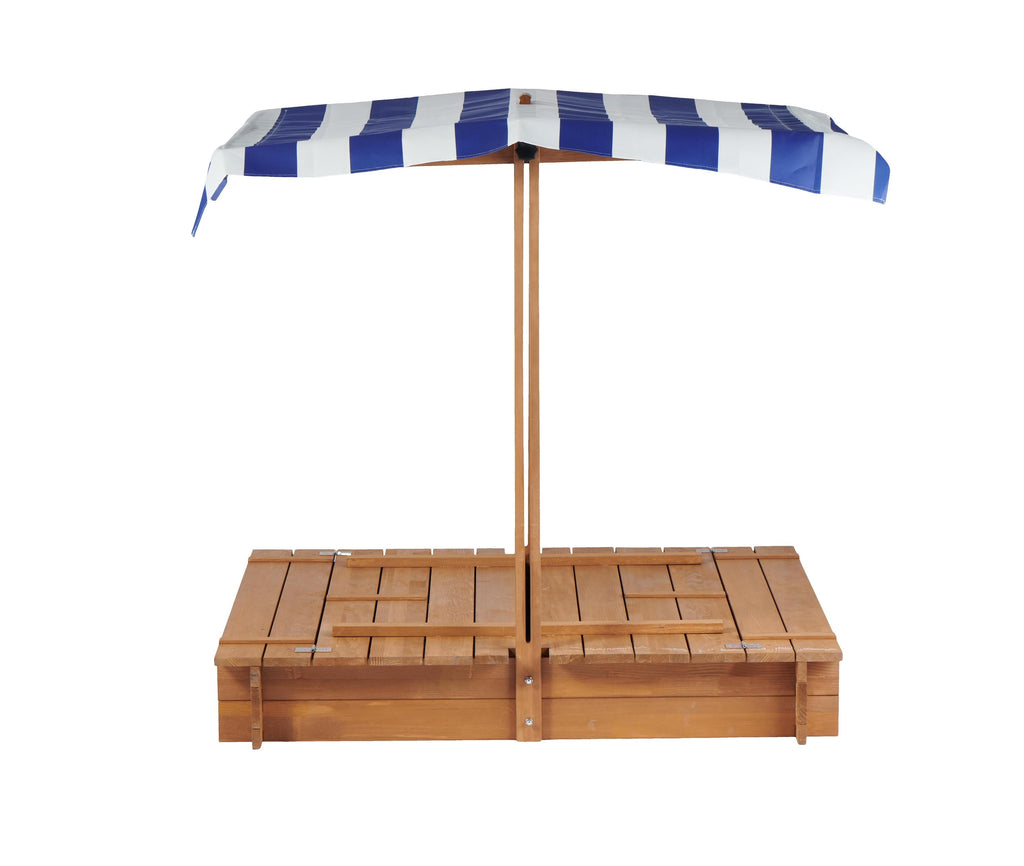 Kids Sandbox with Adjustable Cover, 46'' Wooden Sand Box with 2 Foldable Bench Seats, Outdoor Sandpit for Backyard Play